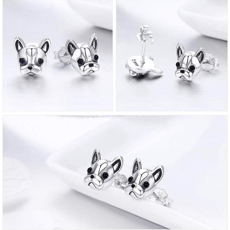 925 Silver French Bulldog Earrings Womens Dog Earrings Happy Paws 