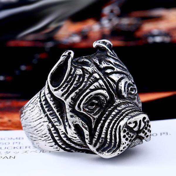 Biker Pit Bull Ring Mens Dog Ring Happy Paws 7 Silver 