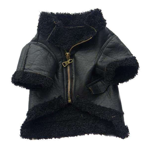 Cashmere Fleece Leather Jacket Dog Leather Jacket Happy Paws Black Small 