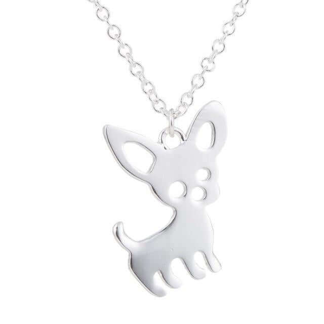 Chihuahua Pendant Chain Womens Dog Necklace Happy Paws Silver 