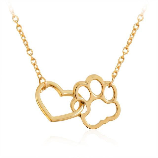 Connected Hearts Pendant Chain Womens Dog Necklace Happy Paws Gold 