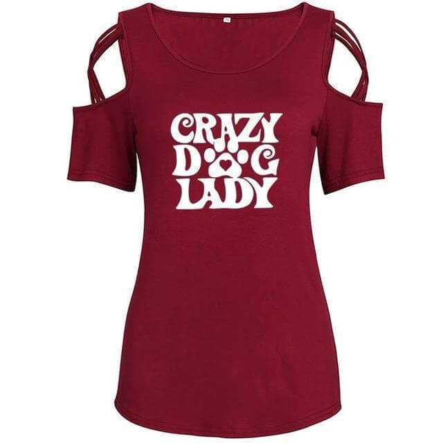 Crazy Dog Lady Womens Dog T-shirt Happy Paws Red XXLarge 