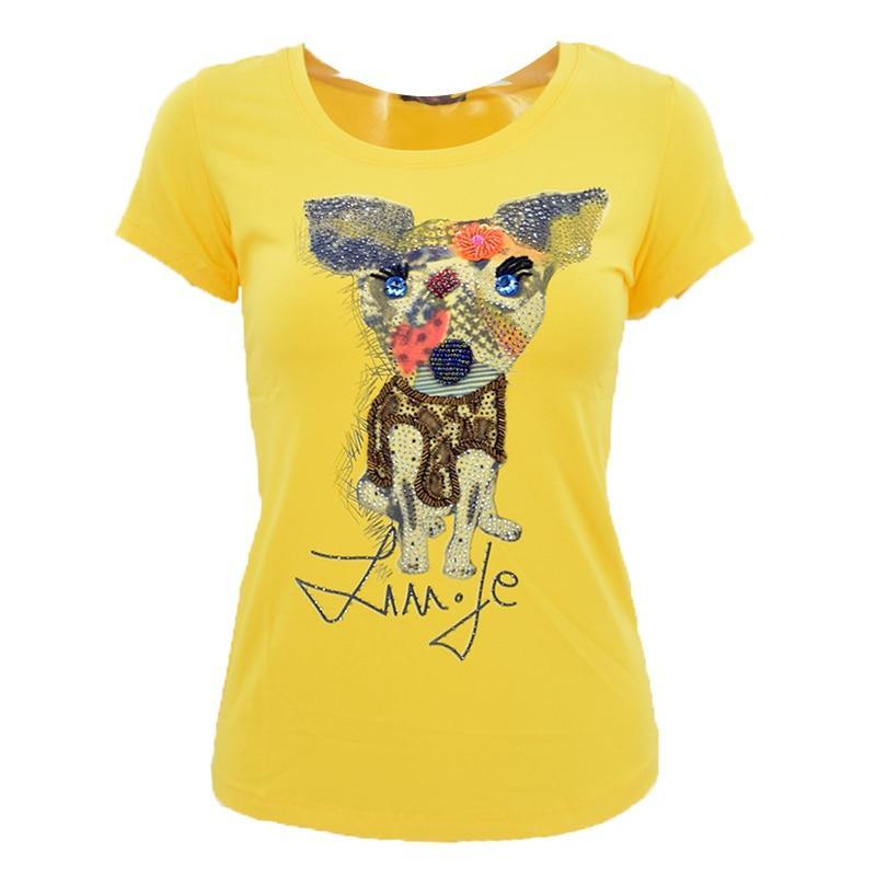 Handmade Dog Rhinestones Womens Dog T-shirt Happy Paws 
