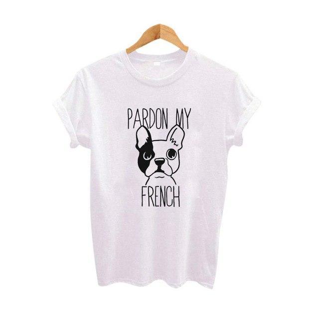 Pardon my French Womens Dog T-shirt Happy Paws White Small 
