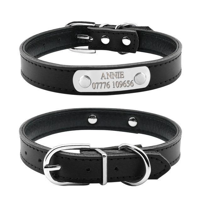 Personalized Leather Collar collars Happy Paws Black Medium