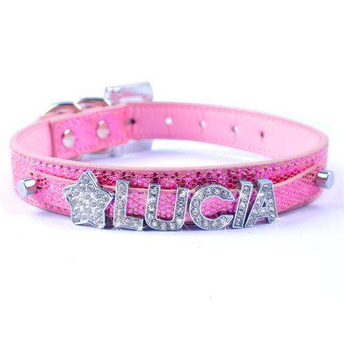 Personalized Rhinestone Collar Dog collar Happy Paws Light Pink Small 