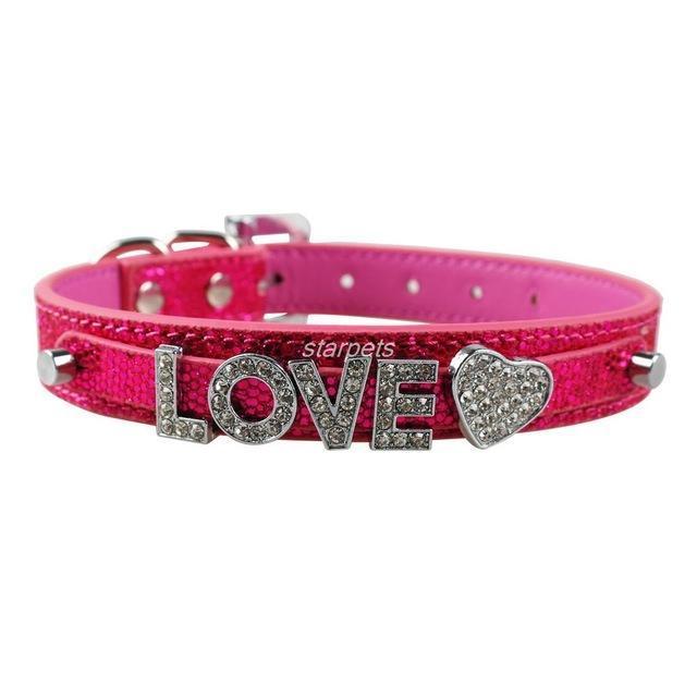 Personalized Rhinestone Collar Dog collar Happy Paws Pink Small