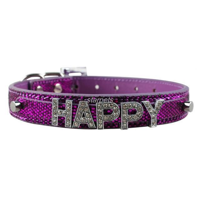 Personalized Rhinestone Collar Dog collar Happy Paws Purple Small