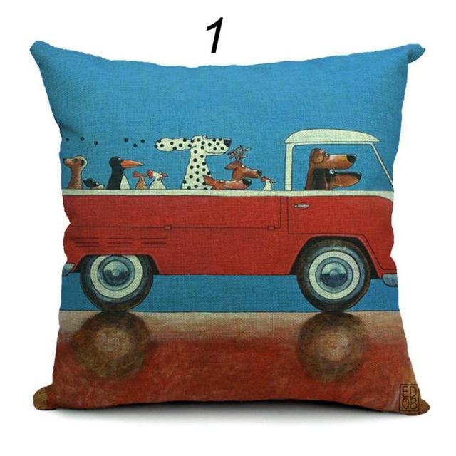 Vintage Cars & Dogs Cushion Covers Happy Paws 1 