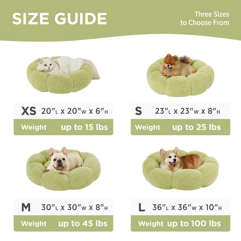 Lesure Calming Flower Bed - Flower Donut round Fluffy Puppy Bed in Plush Teddy Sherpa, Non-Slip Cute Flower Beds for Indoor, Machine Washable