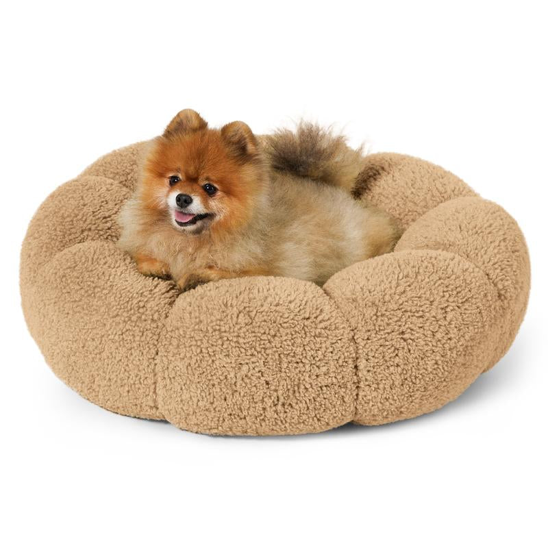 Lesure Calming Flower Bed - Flower Donut round Fluffy Puppy Bed in Plush Teddy Sherpa, Non-Slip Cute Flower Beds for Indoor, Machine Washable
