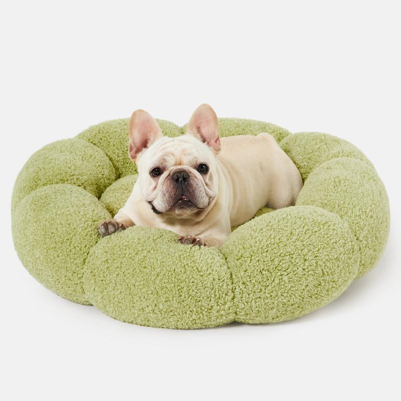 Lesure Calming Flower Bed - Flower Donut round Fluffy Puppy Bed in Plush Teddy Sherpa, Non-Slip Cute Flower Beds for Indoor, Machine Washable