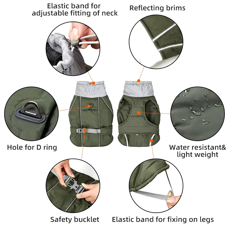 Dog Clothes Luxury Winter Jacket for Small Medium Large Dogs Waterproof Soft Padded Warm Pet Coat Safety Reflective Dog Outfit