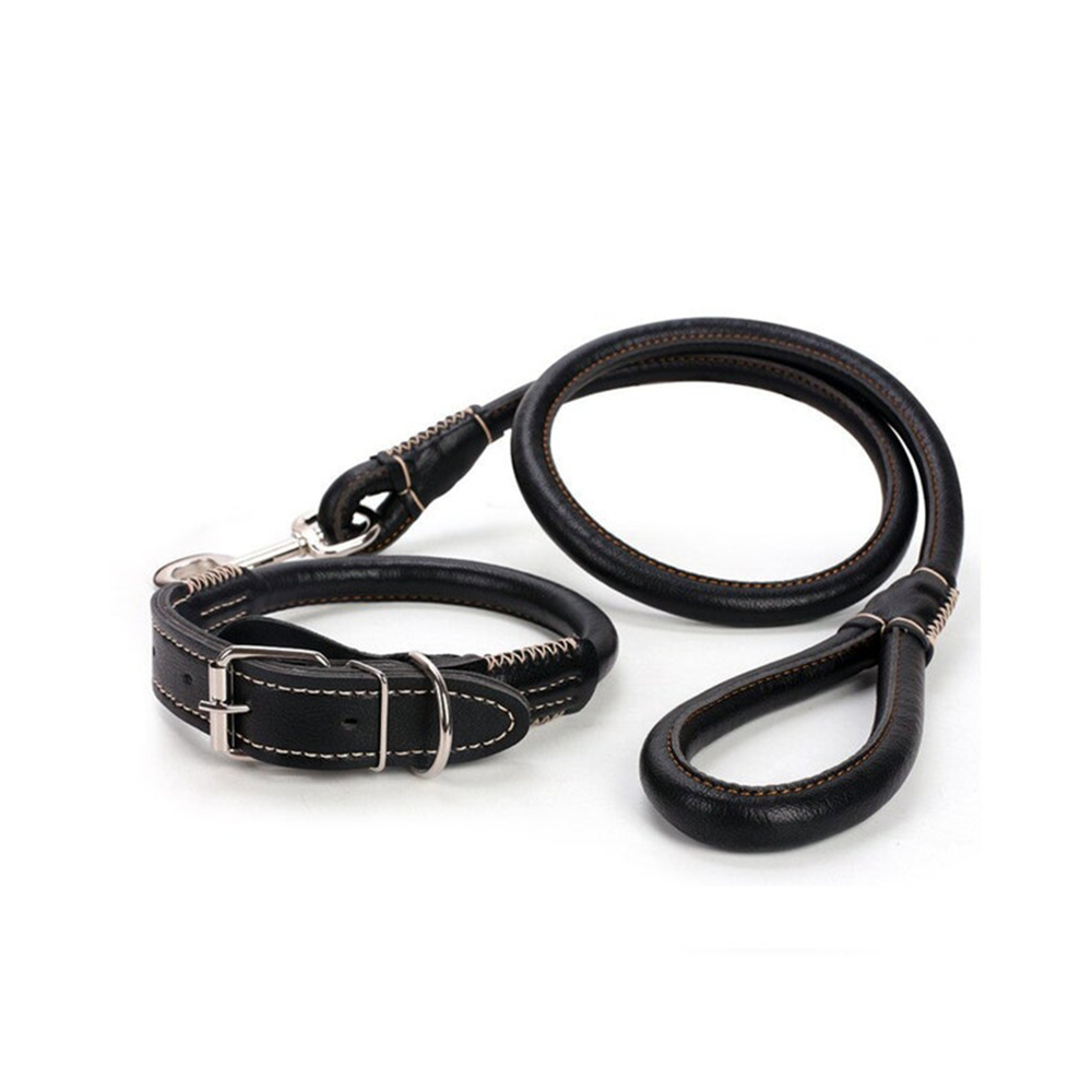 Thick Leather Dog Collar and Lead Set