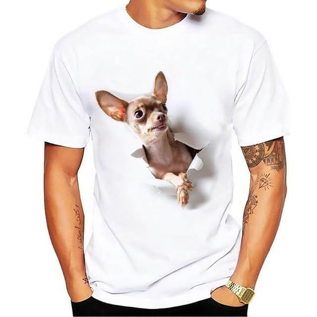 3D Art Mens Dog T-shirt Happy Paws Chihuahua Small 