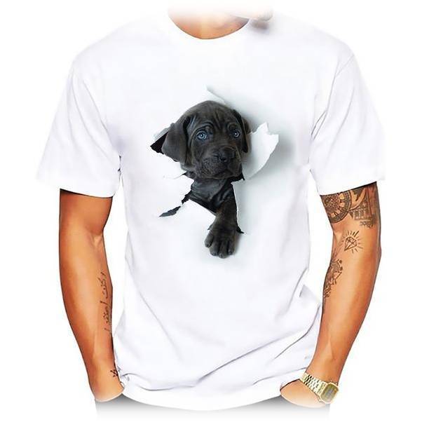 3D Art Mens Dog T-shirt Happy Paws Grey Lab Small 