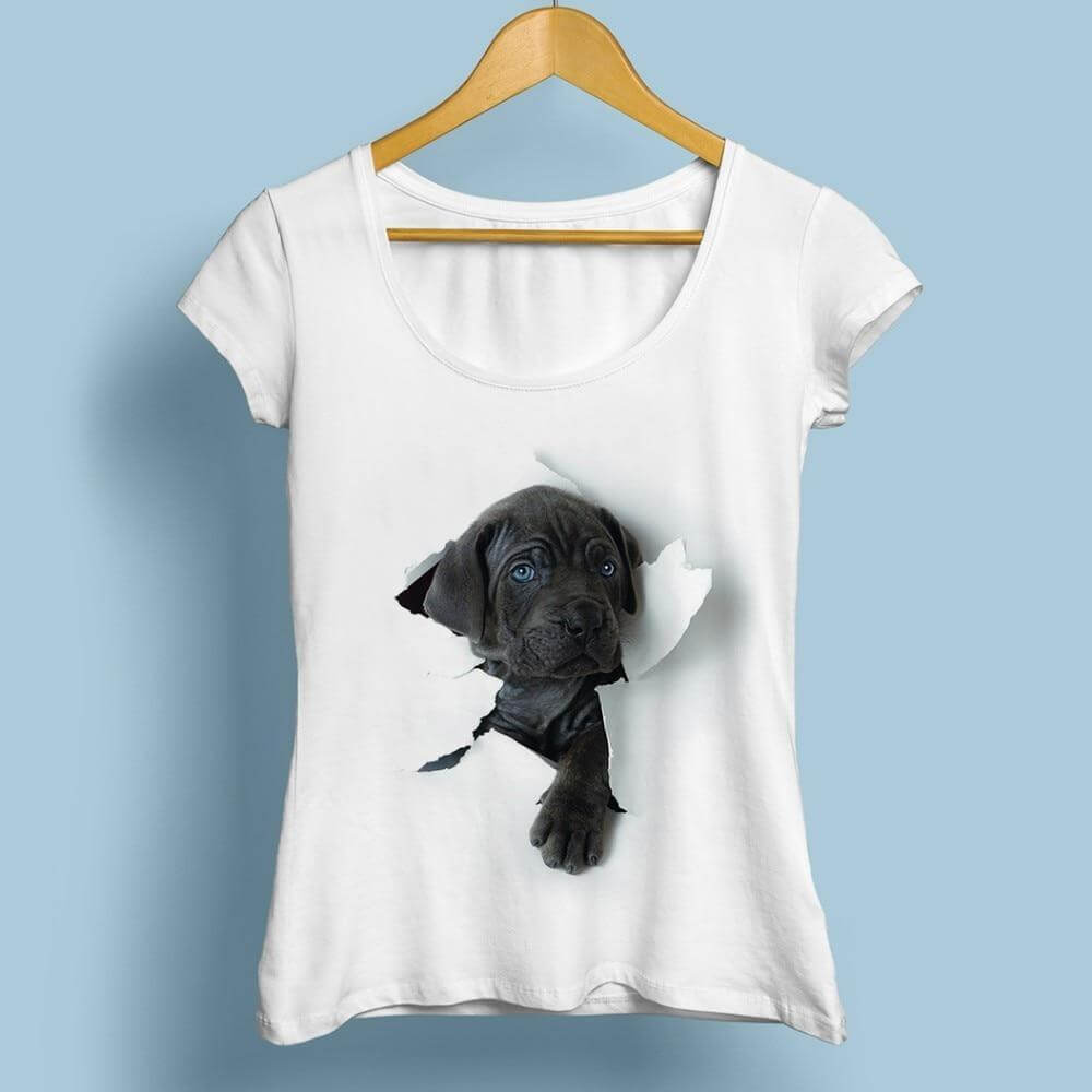 3D Art Womens Dog T-shirt Happy Paws 