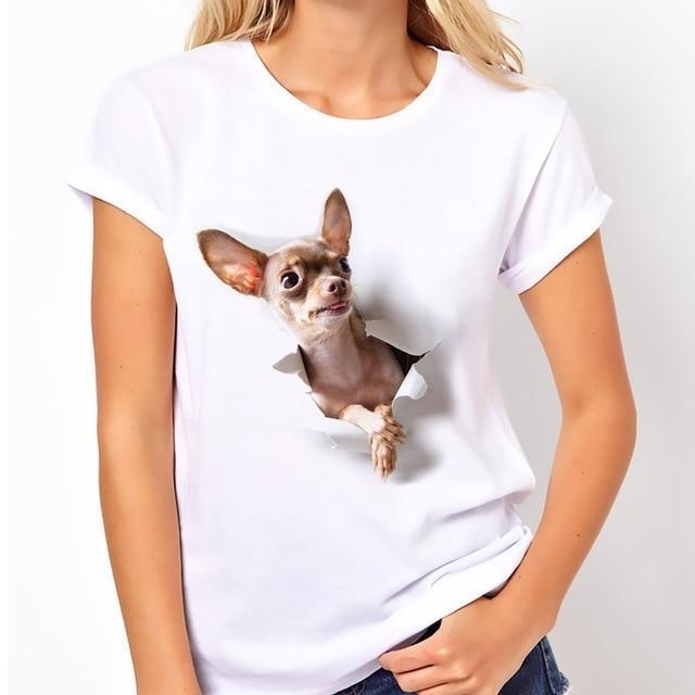 3D Art Womens Dog T-shirt Happy Paws Chihuahua Small 