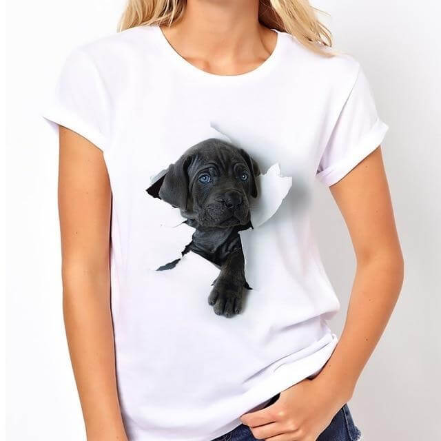 3D Art Womens Dog T-shirt Happy Paws Labrador Small 
