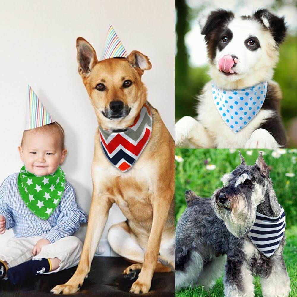 4 x 100% Cotton Bandanna Set Dog Neckerchief Happy Paws 
