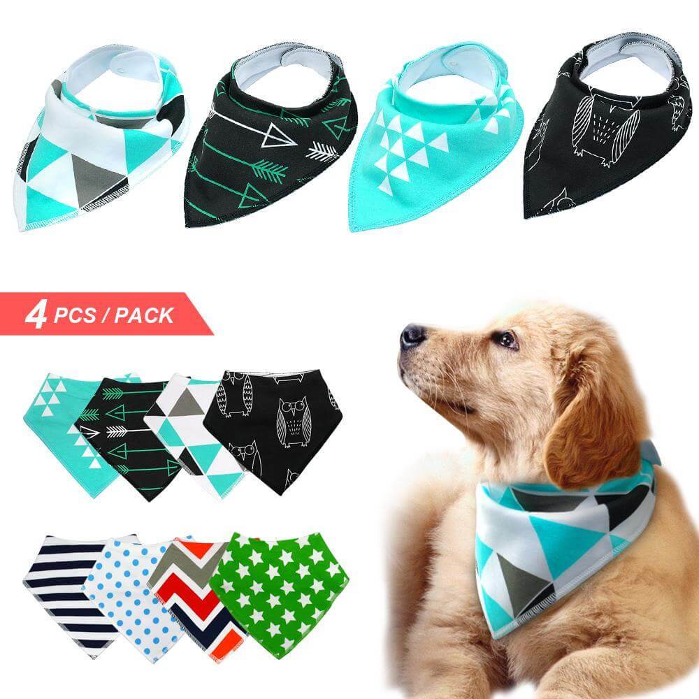 4 x 100% Cotton Bandanna Set Dog Neckerchief Happy Paws 
