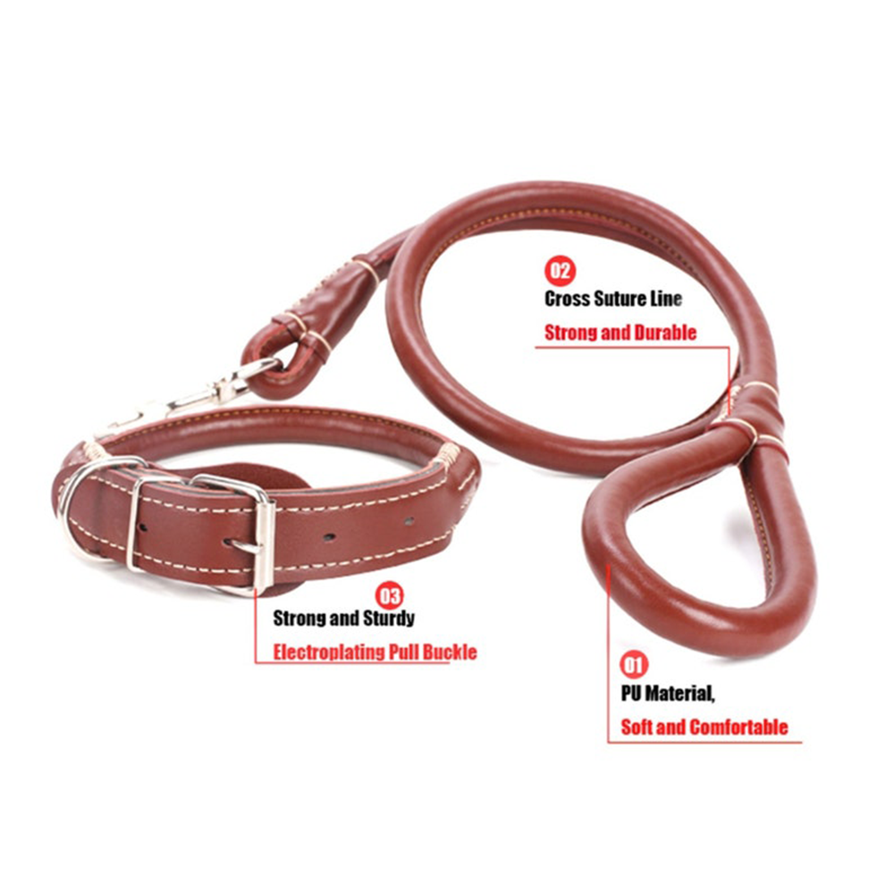 Thick Leather Dog Collar and Lead Set