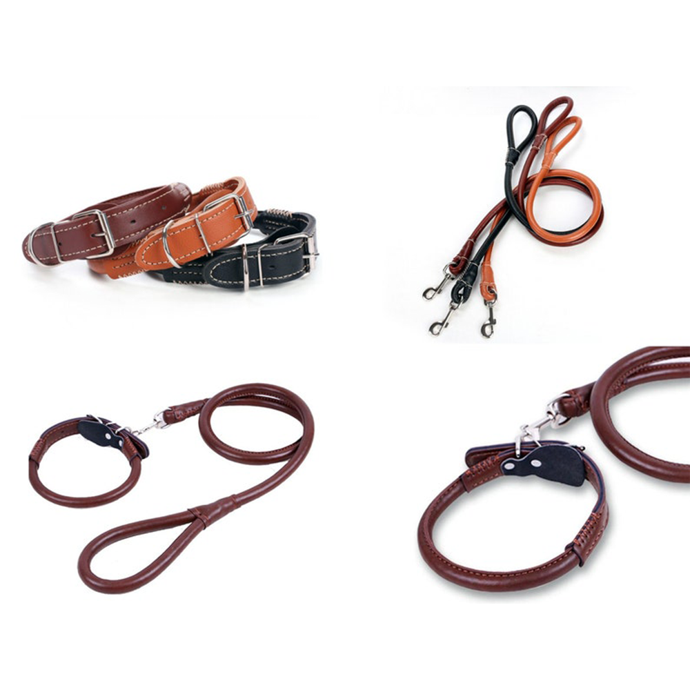 Thick Leather Dog Collar and Lead Set