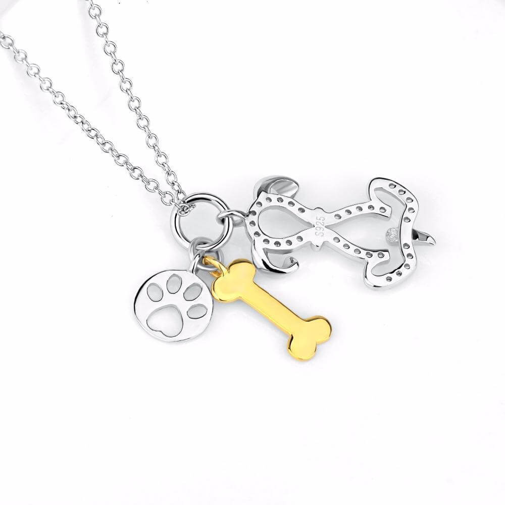 925 Silver Bone Pendant Chain Womens Dog Necklace Happy Paws 