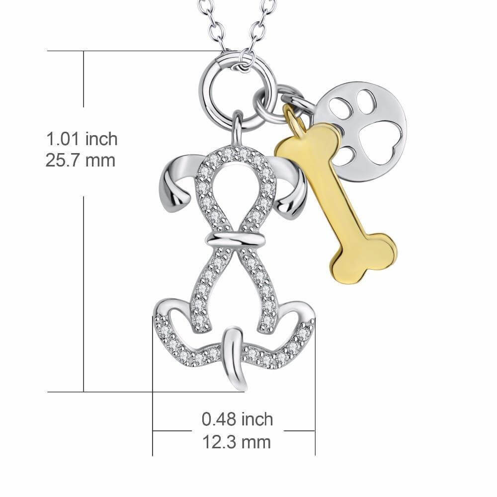 925 Silver Bone Pendant Chain Womens Dog Necklace Happy Paws 