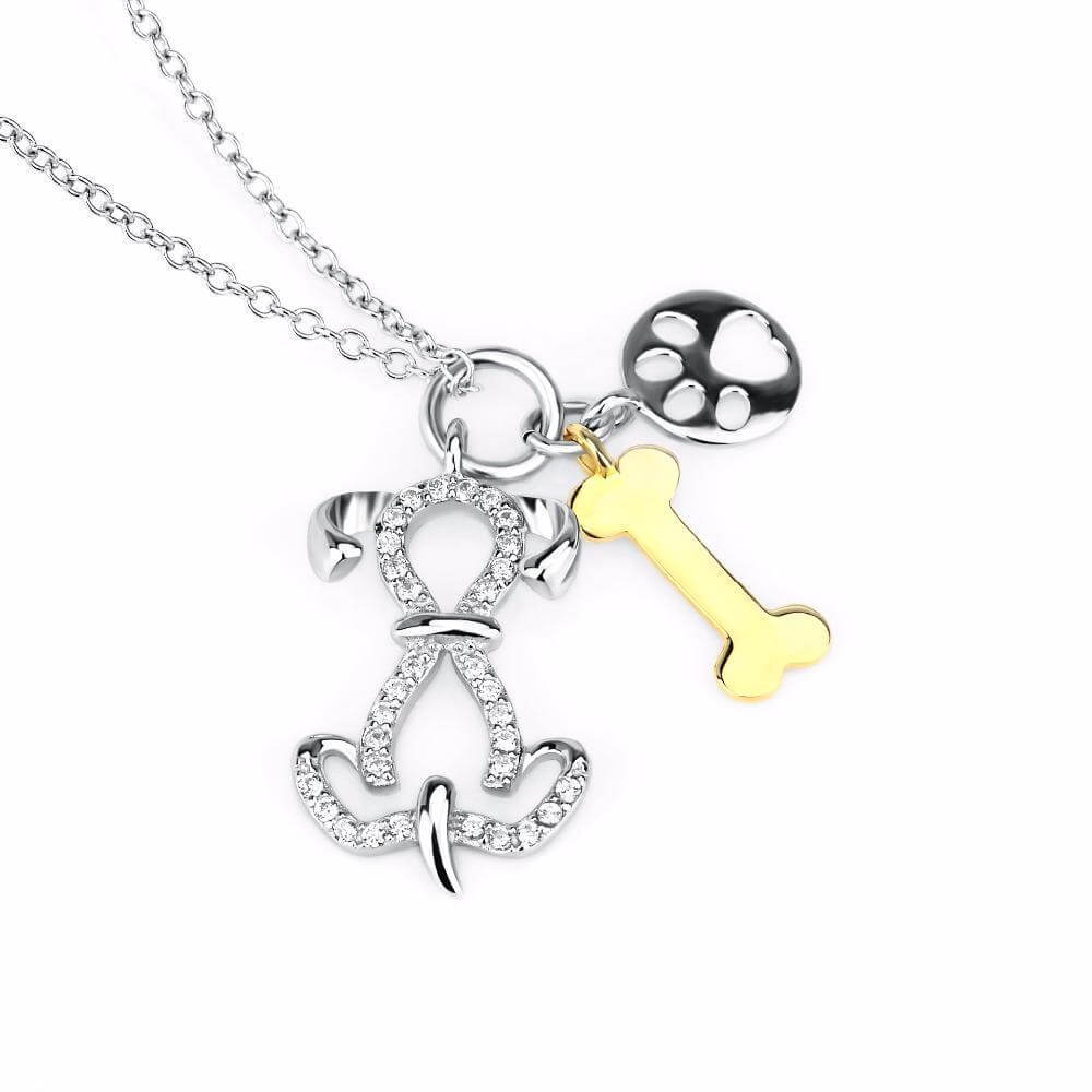 925 Silver Bone Pendant Chain Womens Dog Necklace Happy Paws 