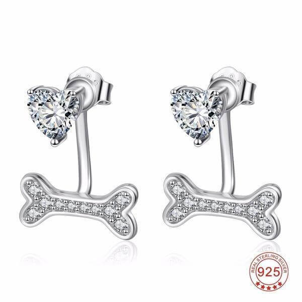 925 Silver Crystal Bone Earrings Womens Dog Earrings Happy Paws 