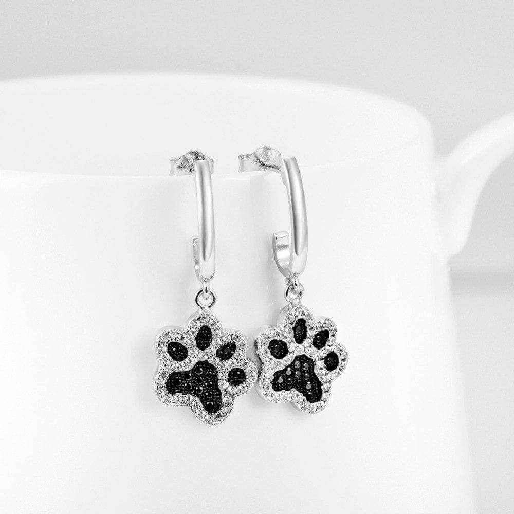 925 Silver Crystal Dog Earrings Womens Dog Earrings Happy Paws 