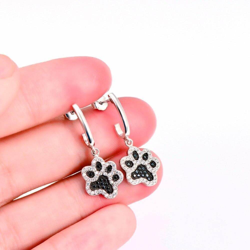 925 Silver Crystal Dog Earrings Womens Dog Earrings Happy Paws 