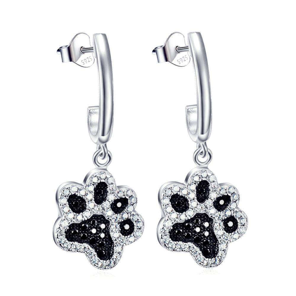 925 Silver Crystal Dog Earrings Womens Dog Earrings Happy Paws 