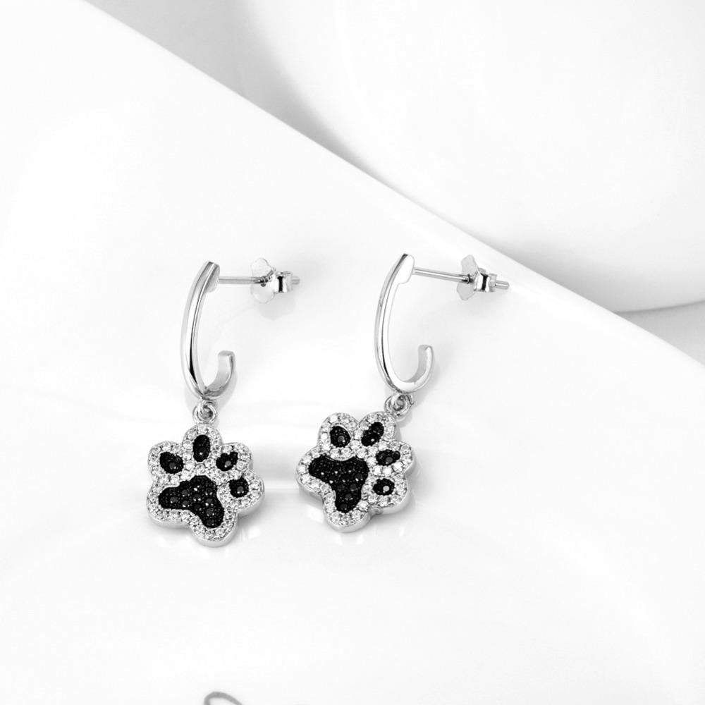 925 Silver Crystal Dog Earrings Womens Dog Earrings Happy Paws 