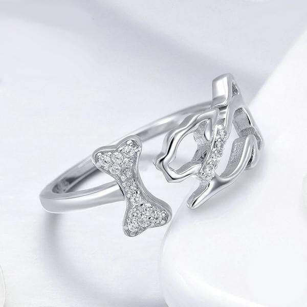 925 Silver Cubic Zirconia Ring Womens Dog Ring Happy Paws 