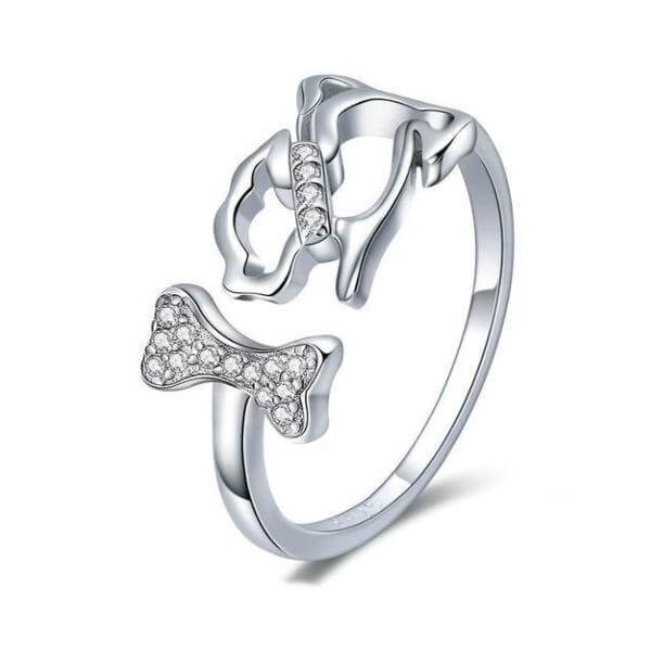 925 Silver Cubic Zirconia Ring Womens Dog Ring Happy Paws 