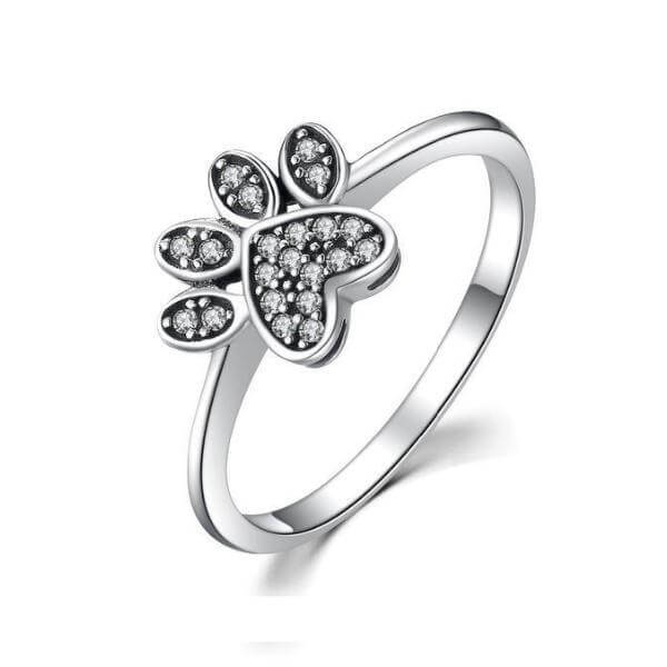 925 Silver Cubic Zirconia Ring Womens Dog Ring Happy Paws 6 
