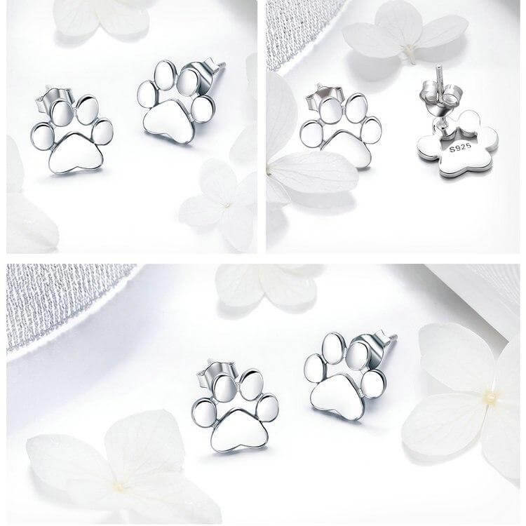 925 Silver Dog Paw Earrings Womens Dog Earrings Happy Paws 