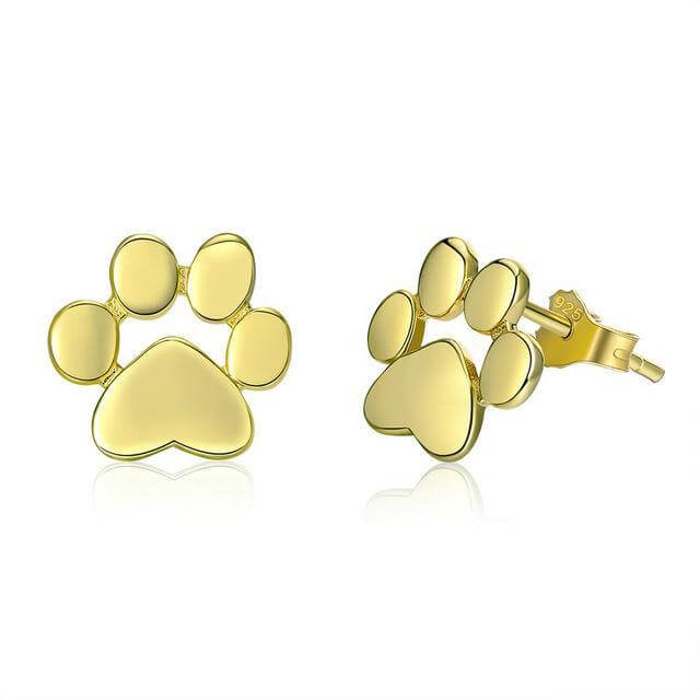 925 Silver Dog Paw Earrings Womens Dog Earrings Happy Paws Gold 