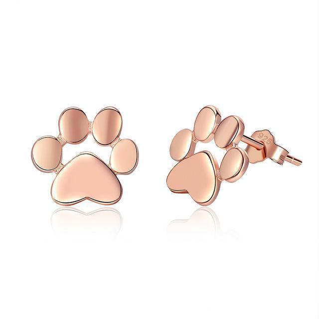 925 Silver Dog Paw Earrings Womens Dog Earrings Happy Paws Rose Gold 