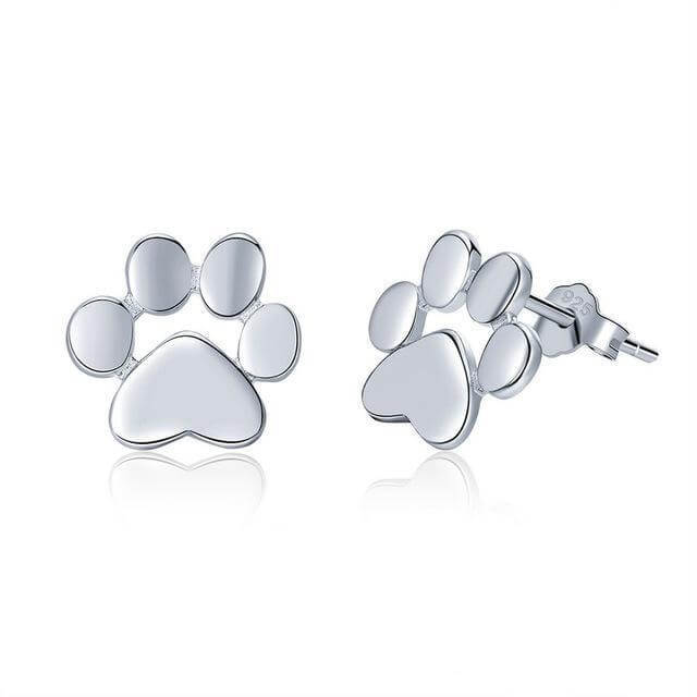 925 Silver Dog Paw Earrings Womens Dog Earrings Happy Paws Silver 