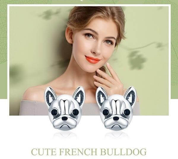 925 Silver French Bulldog Earrings Womens Dog Earrings Happy Paws 