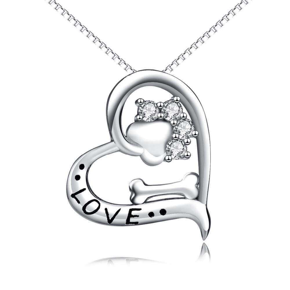 925 Silver Love Pendant Chain Womens Dog Necklace Happy Paws 