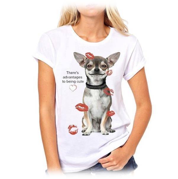 Advantages to Being Cute Womens Dog T-shirt Happy Paws Small 