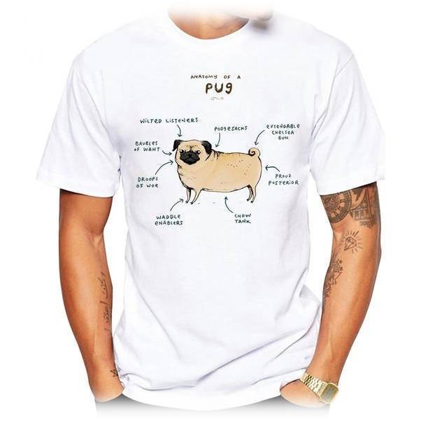 Anatomy of a Pug Mens Dog T-shirt Happy Paws XLarge 