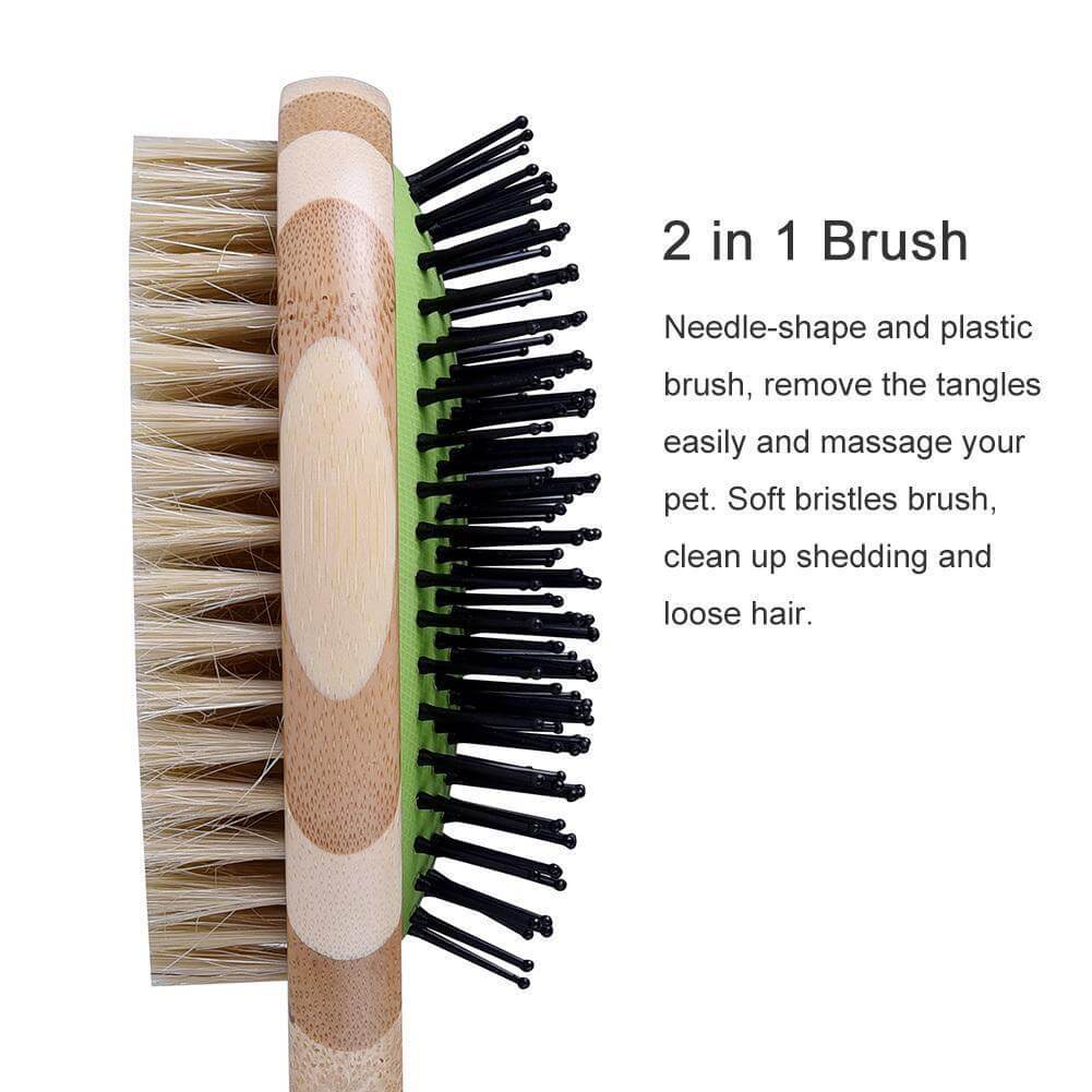 Bamboo Double Groom Tool Dog Brush & Comb Happy Paws 