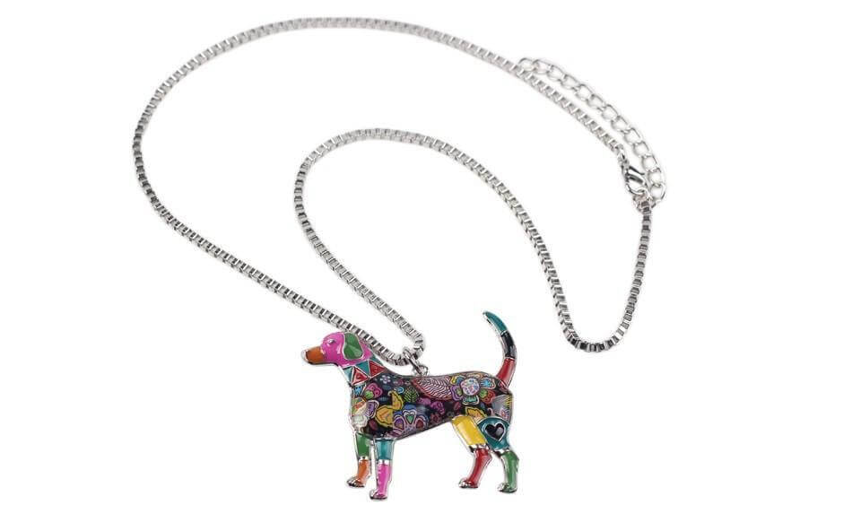 Beagle Enamel Pendant Chain Womens Dog Necklace Happy Paws 