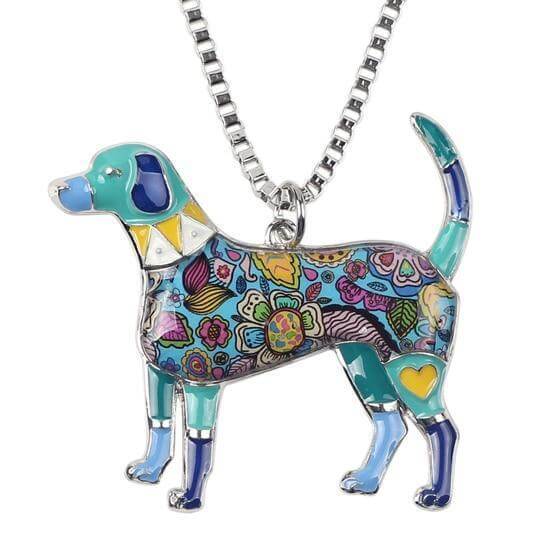 Beagle Enamel Pendant Chain Womens Dog Necklace Happy Paws Blue 