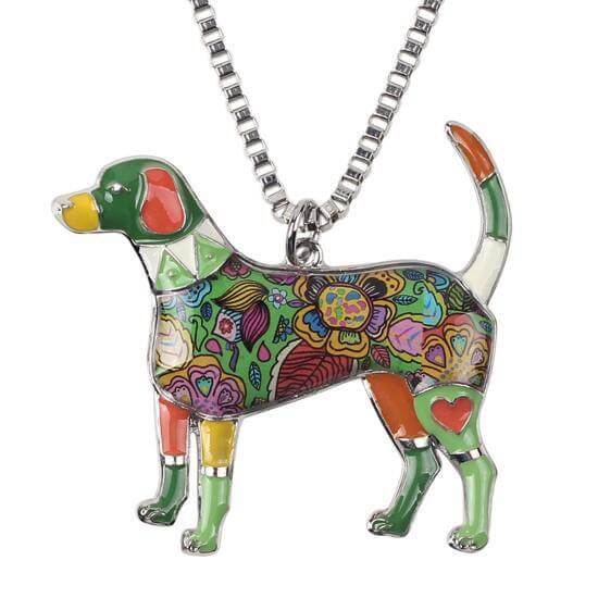 Beagle Enamel Pendant Chain Womens Dog Necklace Happy Paws Green 